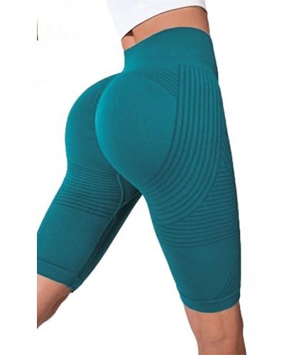 3D Textured Yoga Shorts High Waist Pants with Tummy Control — Olive