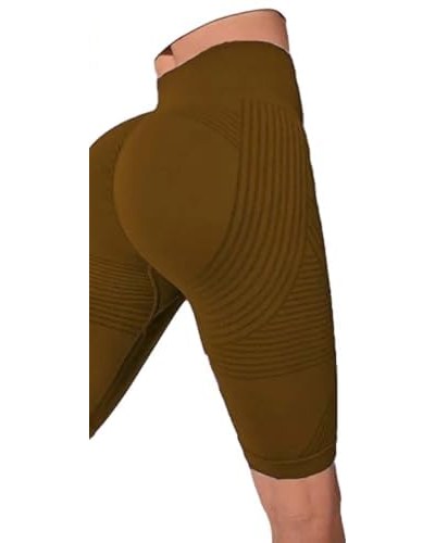 3D Textured Yoga Shorts High Waist Pants with Tummy Control — Brown