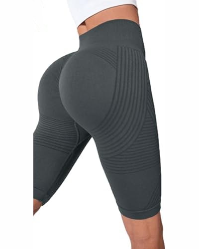 3D Textured Yoga Shorts High Waist Pants with Tummy Control — Gray