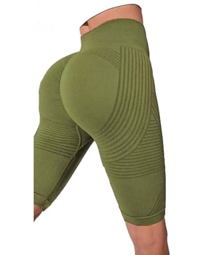 3D Textured Yoga Shorts High Waist Pants with Tummy Control — Green